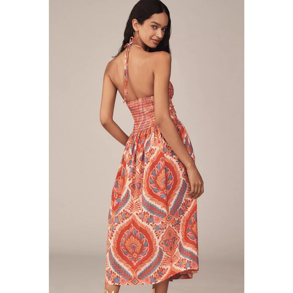 New Anthropologie Love The Label Rita Halter A-Line Midi Dress $325 LARGE Orange - Picture 4 of 5